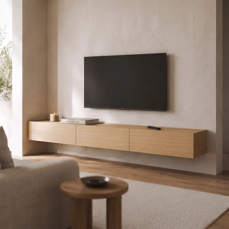 Dalea Floating Media Console · Oak Decor – 3 Modules