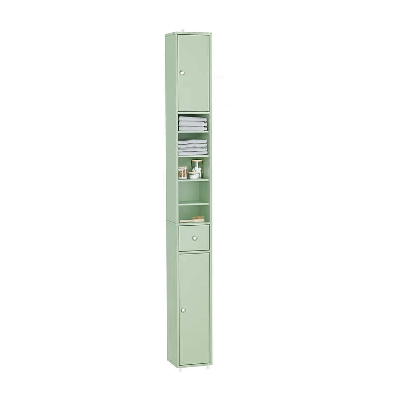 SoBuy BZR34-II-GR Mueble Columna de Baño con 5 Estantes 2 Puertas y 1 Cajón Verde