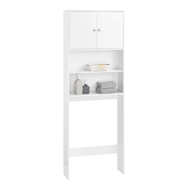 SoBuy BZR165-W Estantería de Baño para Colocar sobre el Inodoro con 2 Estantes Abiertos y 2 Puertas