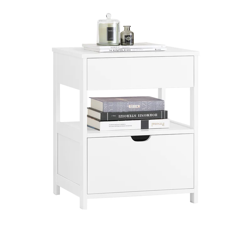 SoBuy FRG258-II-W Mesita de Noche con 2 cajones y Estante Blanco 45 x 38 x 55 cm