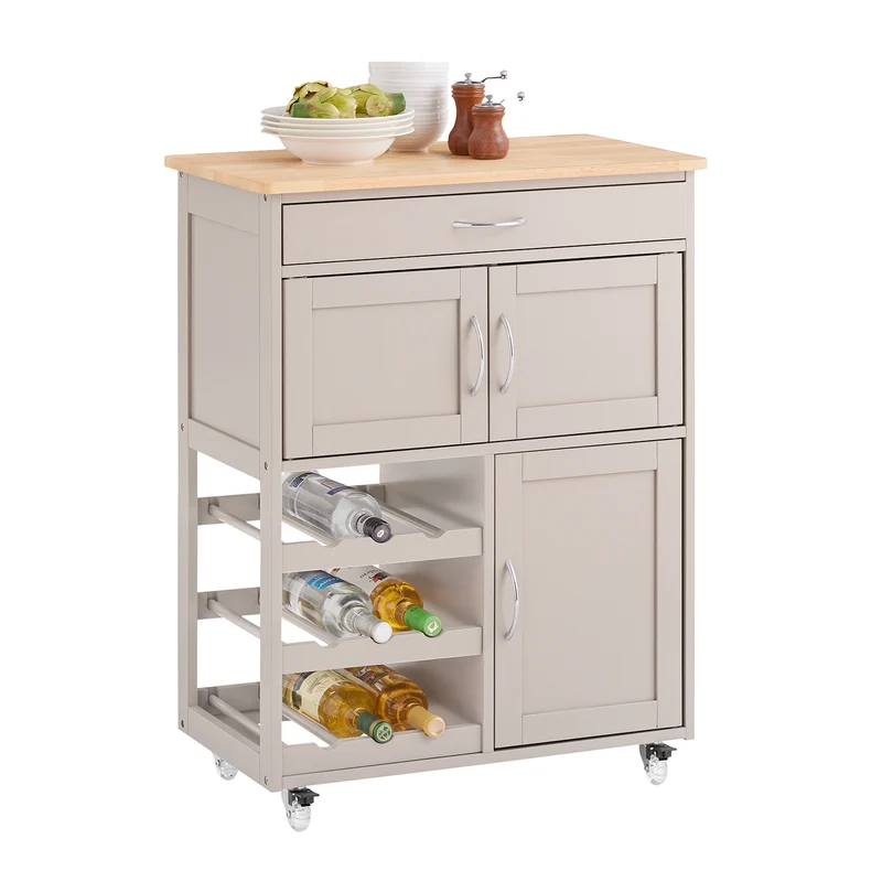 SoBuy FKW45-KA Carrito de Cocina 67cm con 3 Puertas 1 Cajón y Ruedas Marrón Claro