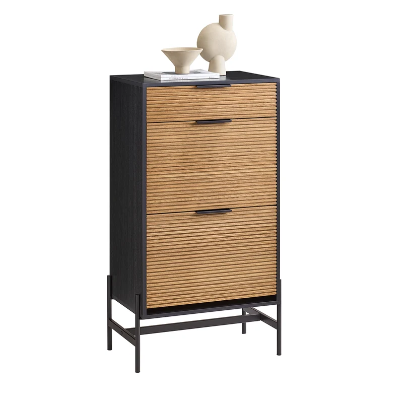 SoBuy HFSR03-SCH Zapatero con 2 Solapas 1 Cajón Negro 64 x 40 x 115 cm