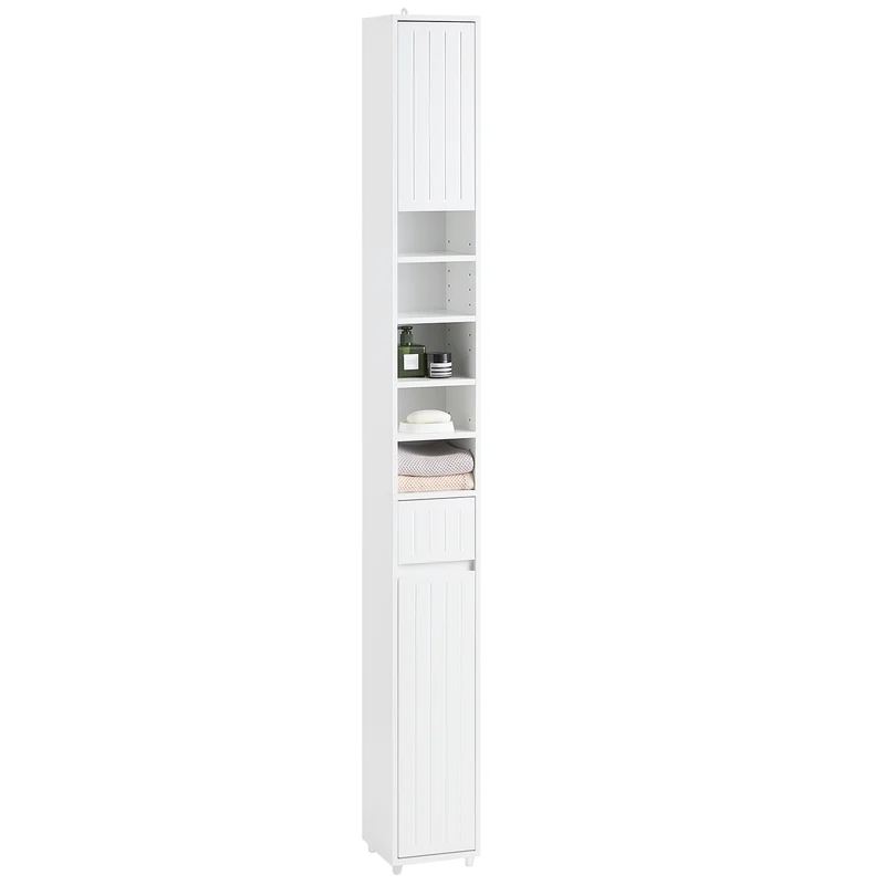 SoBuy BZR160-W Armario Alto para Baño con 2 Puertas y 1 Cajón Blanco