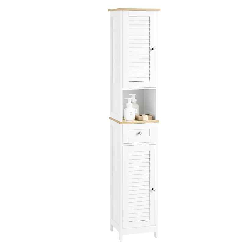 SoBuy FRG236-WN Armario de Baño con 1 Compartimento Abierto 2 Puertas y 1 Cajón 32 x 30 x170cm