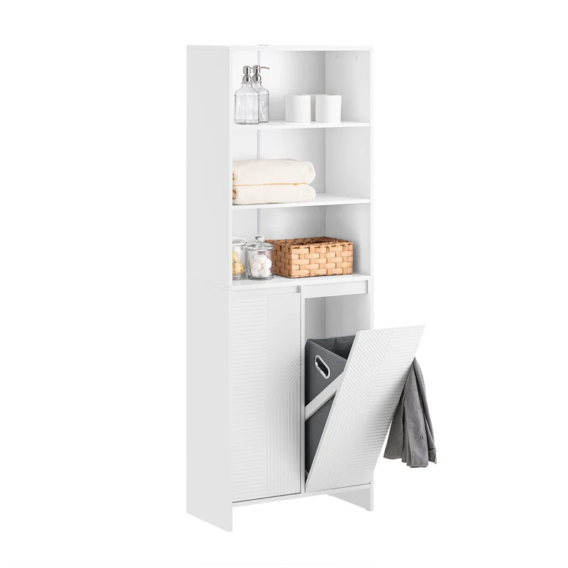 SoBuy BZR155-W Armario Alto de Baño con 2 Puertas 3 Estantes y 2 Cestos Blanco