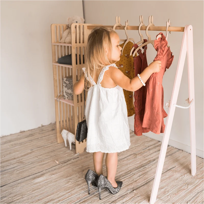 Armoire en bois pour enfants, Portant à vêtements pour enfants