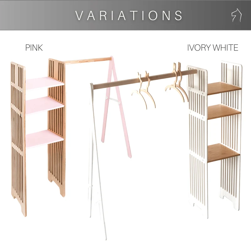 Armoire en bois pour enfants, Portant à vêtements pour enfants