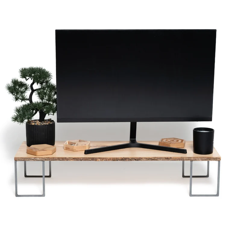 Rehausseur d’écran de bureau en bois (avec écorce)