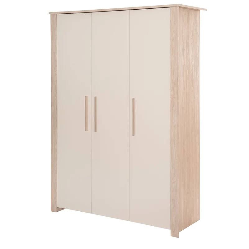 Kinderkleiderschrank 3-türig 'Momo' mit Massivholzgriffen - Cashmere / Tristan Eiche
