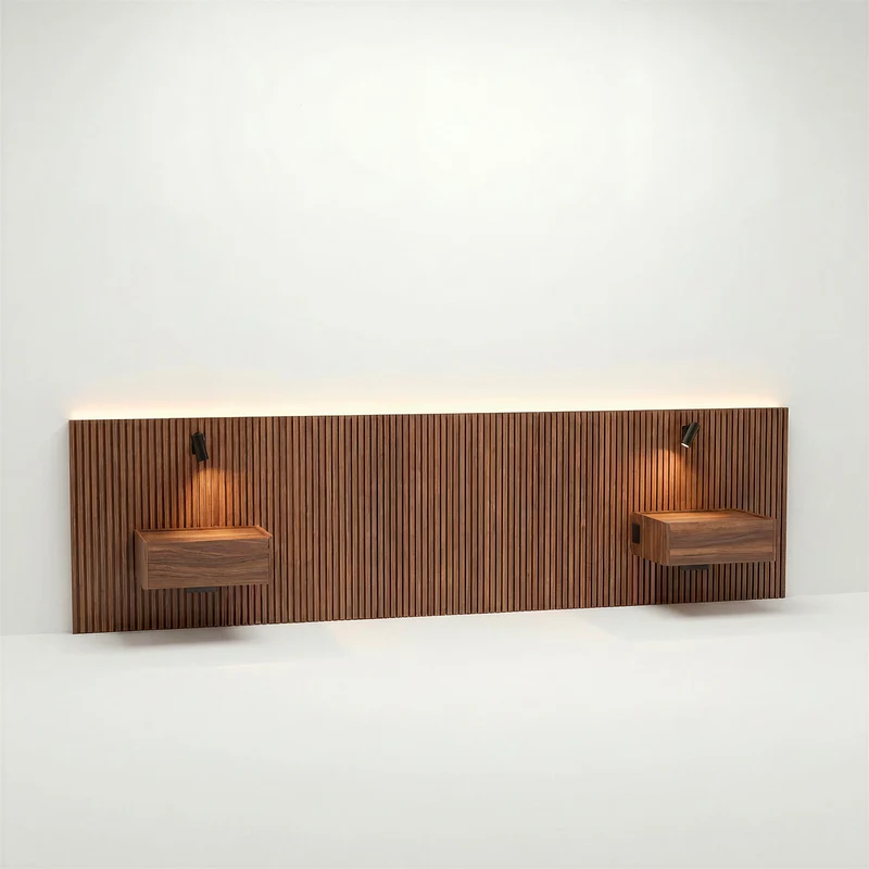 Stoa Headboard with Floating Bedside Tables · Walnut Decor - 200 cm Bed