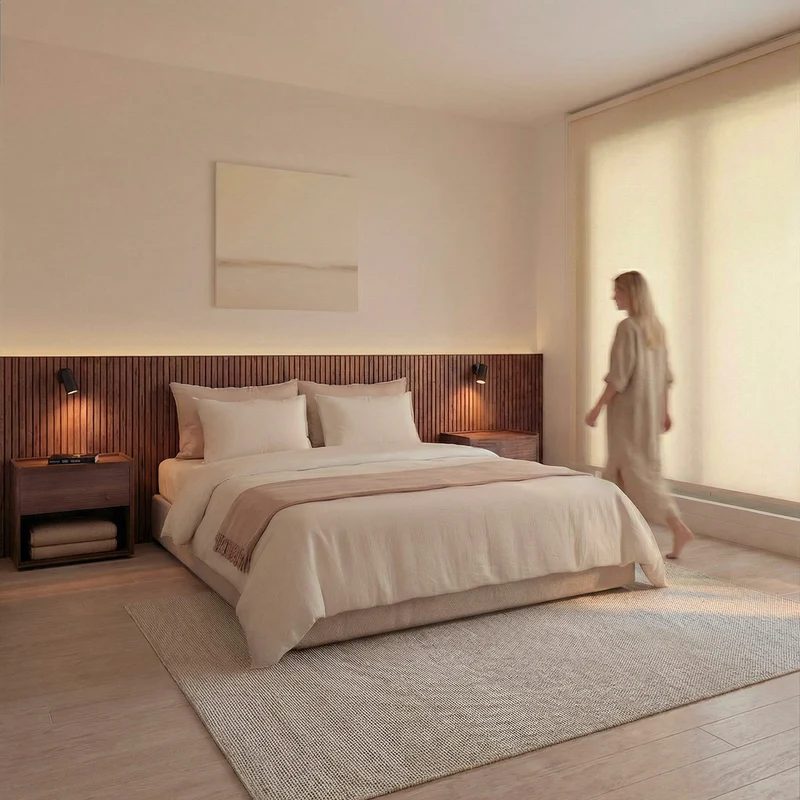Stoa Made-to-Measure Headboard with Bedside Tables · Walnut Decor - 160 cm Bed