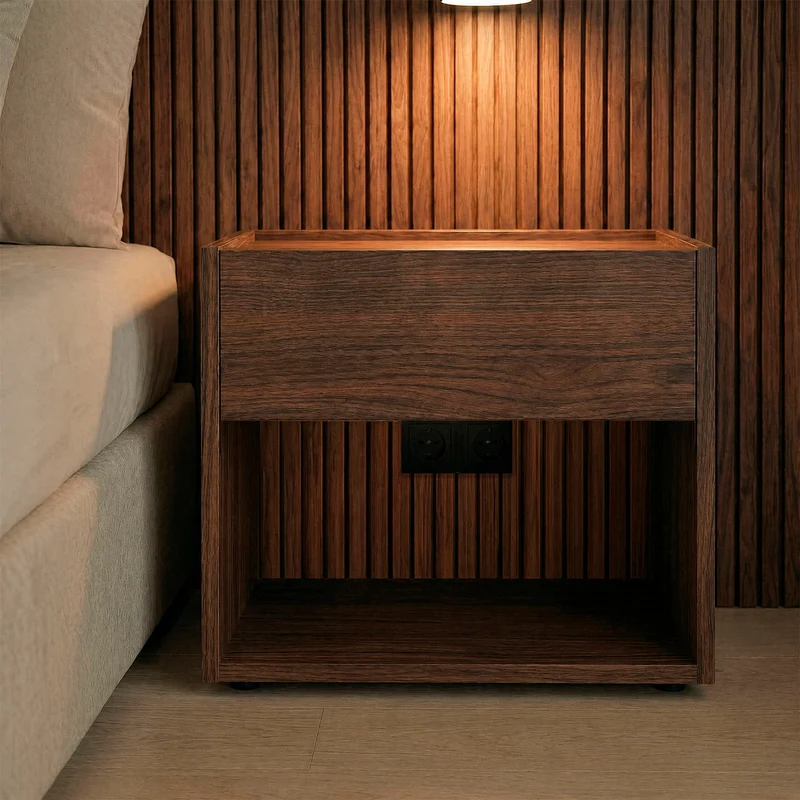 Stoa Headboard with Bedside Tables · Walnut Decor - 140 cm Bed