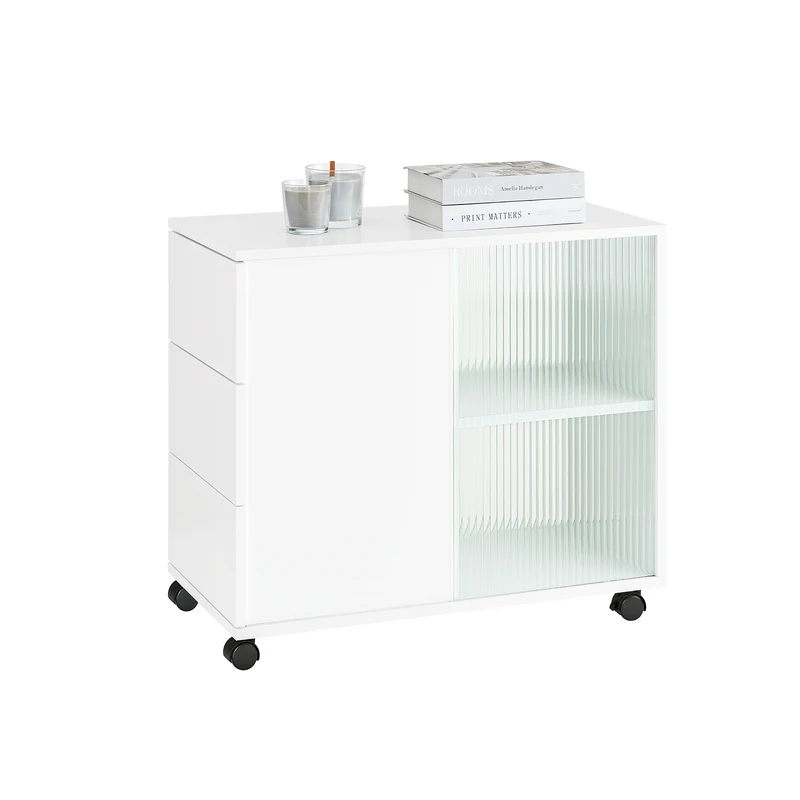 SoBuy FBT141-W Mesa Auxiliar Mesa de Centro con 2 Puertas y 3 Cajones Blanco