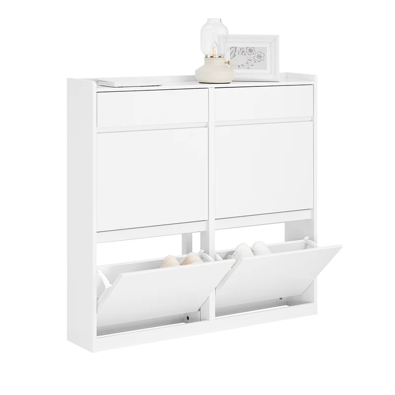 SoBuy FSR169-W Zapatero Estrecho 19cm con 4 Solapas y 2 Cajones Blanco