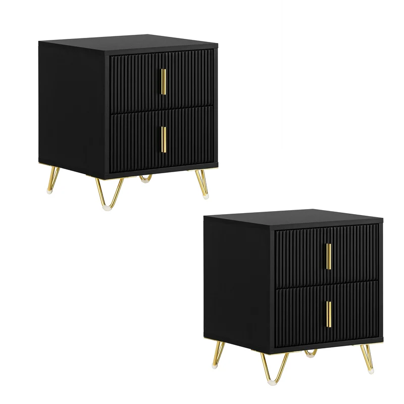 SoBuy FBT115-SCHx2 Set de 2 Mesitas de Noche con 2 cajones Negro