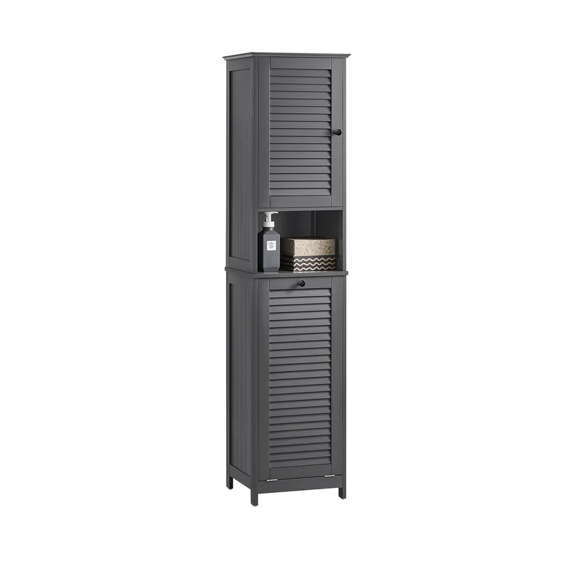 SoBuy BZR124-DG Mueble Columna de Baño con 1 Cesto para Ropa Sucia Gris Oscuro