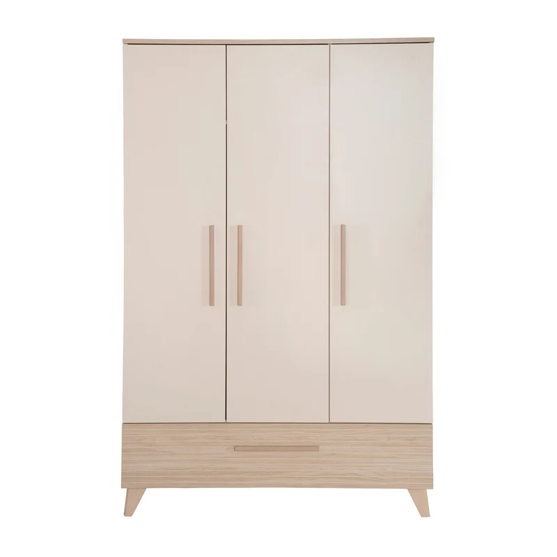 Kinderkleiderschrank 'Sidney' 3-türig - Füße und Griffe aus Massivholz - Cashmere / Dekor Eiche