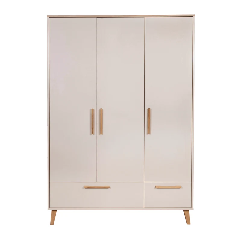 Kleiderschrank 'Jil' 3-türig mit 2 Schubladen - Cashmere / Chestnut