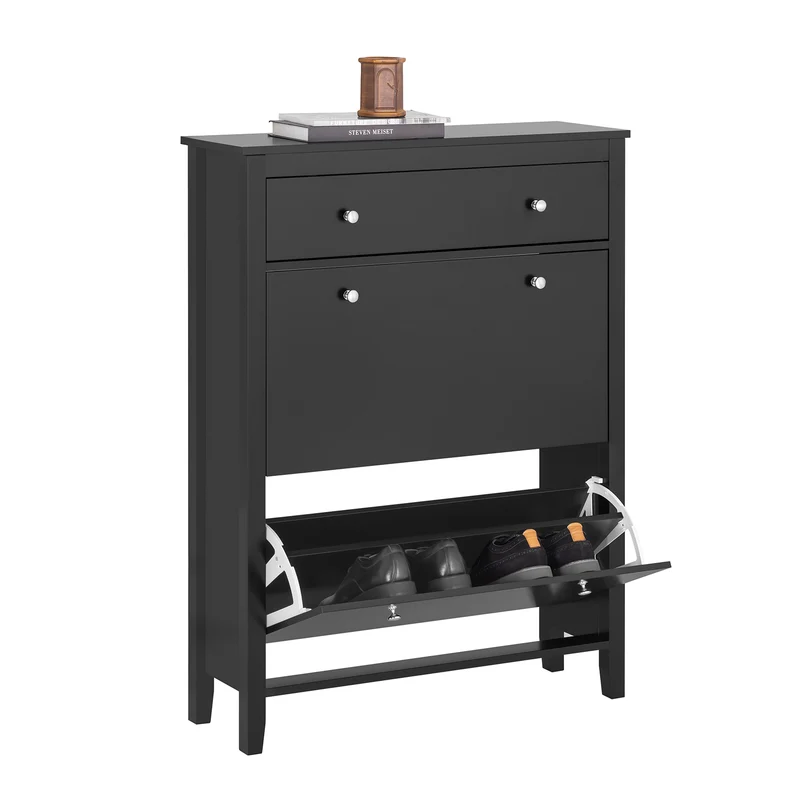 SoBuy FSR89-SCH Zapatero con 2 solapas y un cajón grande Negro