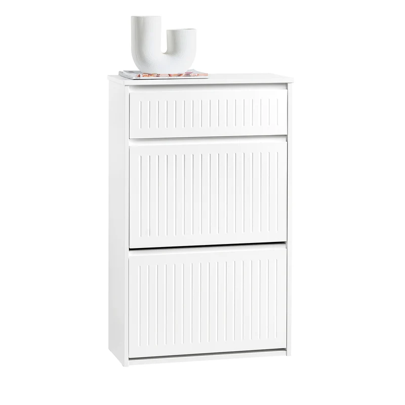 SoBuy FSR165-W Zapatero Estrecho 26cm para Entrada con Cajón y 2 Solapas Blanco