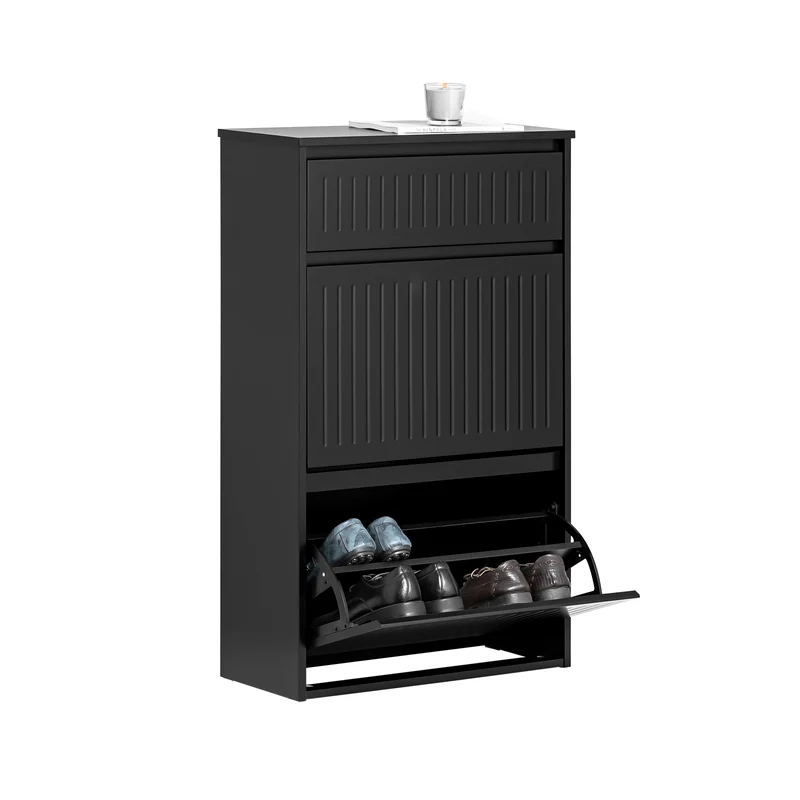 SoBuy FSR165-SCH Zapatero con 2 solapas y 1 cajón negro 61 x 26 x 101 cm
