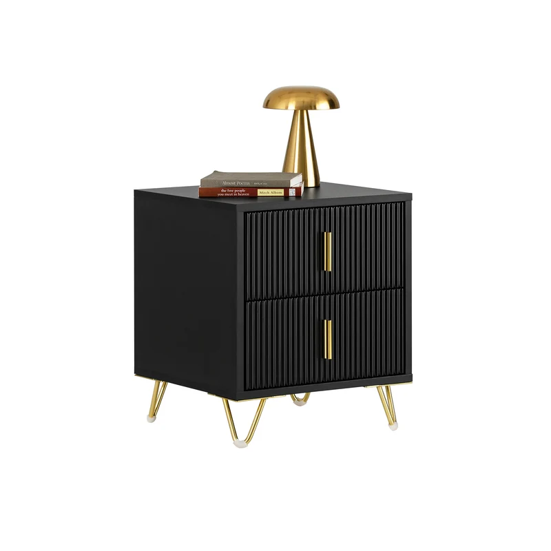 SoBuy FBT115-SCH Mesita de Noche con 2 Cajones Negro 40x40x47cm