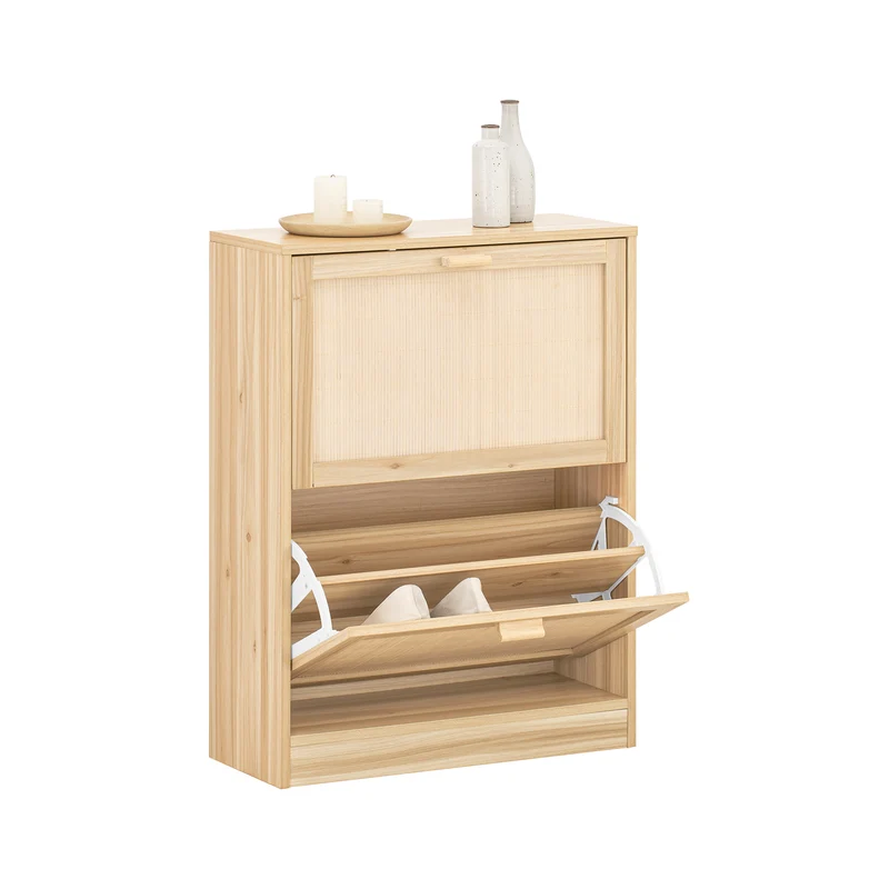SoBuy FSR160-N Zapatero con 2 Solapas y 4 baldas Madera Natural
