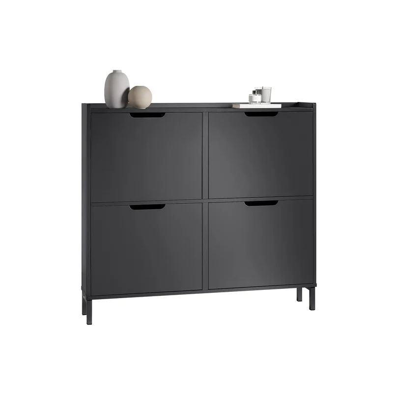 SoBuy FSR100-SCH Zapatero Estrecho con 4 Solapas Negro