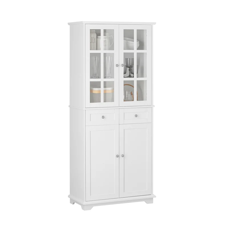 SoBuy FSB76-W Aparador Alto con 4 Puertas 2 Cajones Virtina Blanca