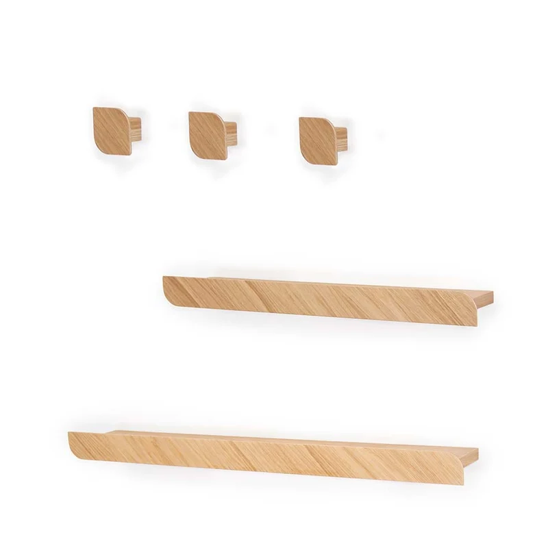 Cielo L+M Shelves and Three Hooks · Oak