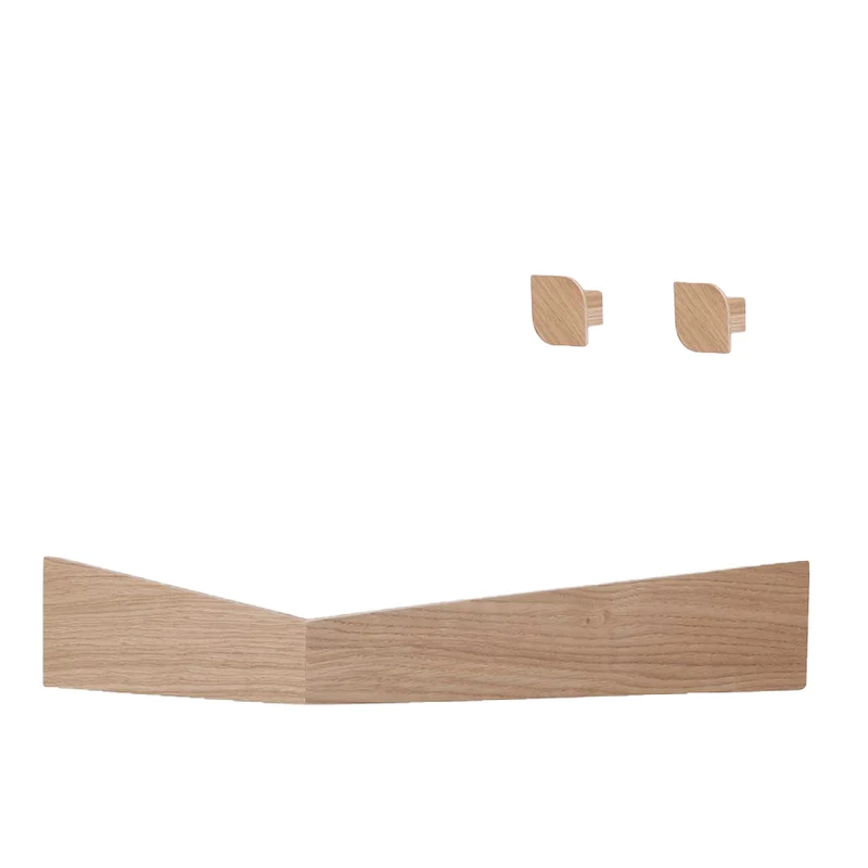 Pelican L Wall Shelf and two Cielo Wall Hooks · White pigmented oak