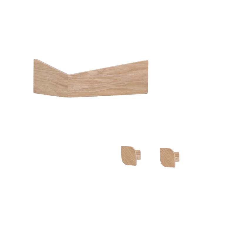 Pelican S Wall Shelf and two Cielo Wall Hooks · White pigmented oak