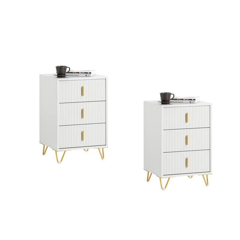 SoBuy FBT115-L-Wx2 Set de 2 Mesitas de Noche con 3 cajones Blanco