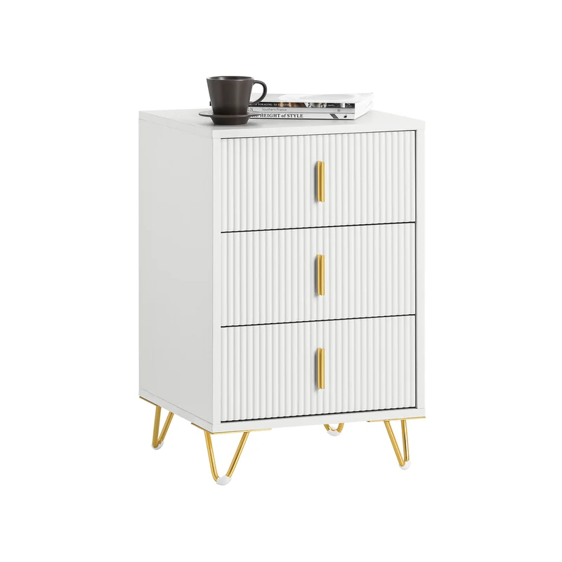 SoBuy FBT115-L-W Mesita de Noche Mesa Auxiliar con 3 cajones Blanco 40x40x63cm