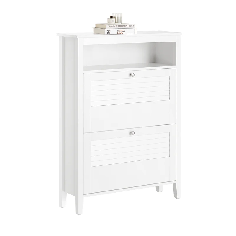 SoBuy FSR152-W Zapatero Estrecho con 2 Solapas y 1 Estante Abierto Blanco