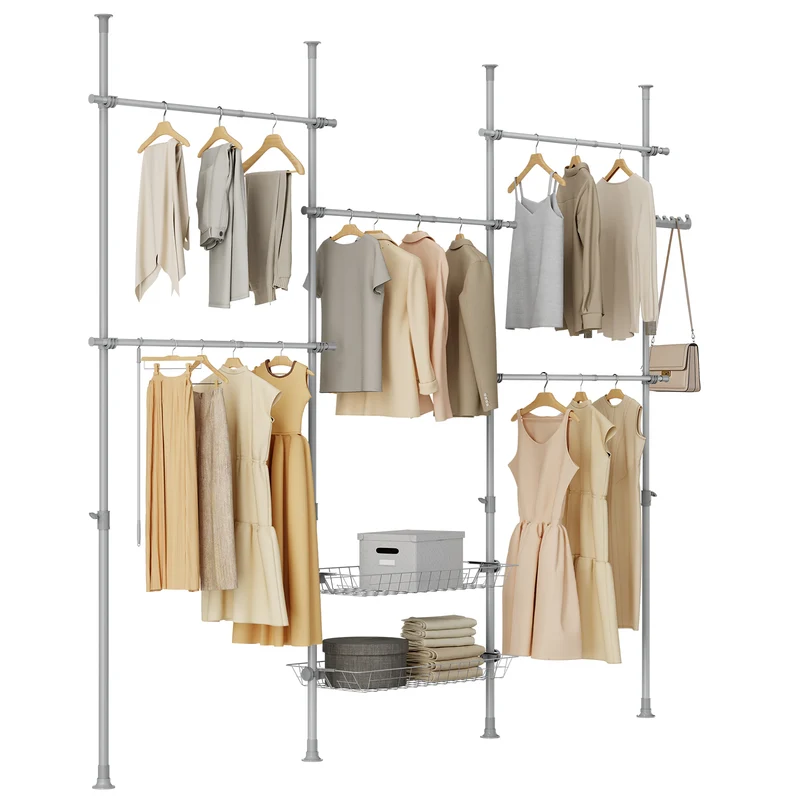 SoBuy KLS04-II-HG Perchero de Ropa Telescópico Altura Ajustable Gris 209-311 x 200-295 cm