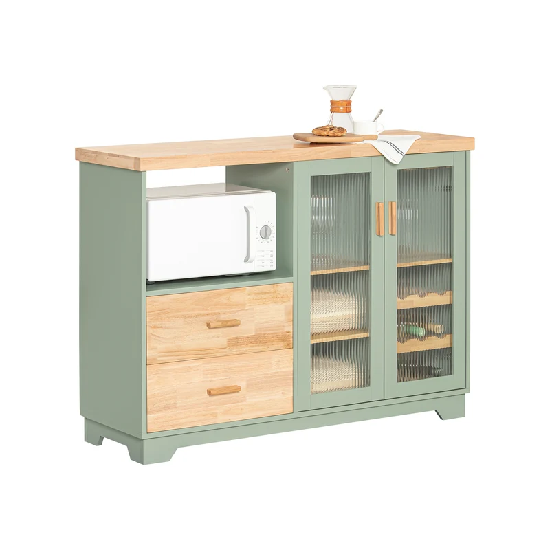 SoBuy FSB81-GR Aparador Cocina Verde 120cm con Botellero, Microondas y 2 Cajones