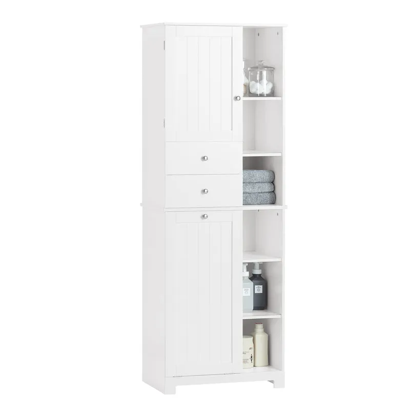 SoBuy BZR104-W Armario Alto de Baño con Estantes y Cesto para Ropa Sucia Blanco