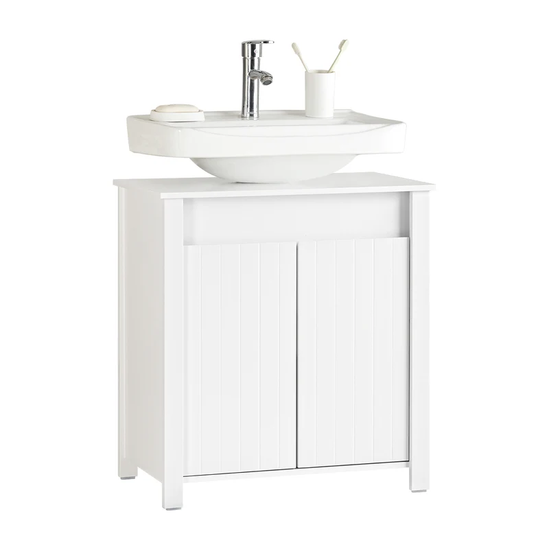 SoBuy BZR101-W Mueble para Debajo del Lavabo 2 Puertas 60 x 34 x 65,5 cm