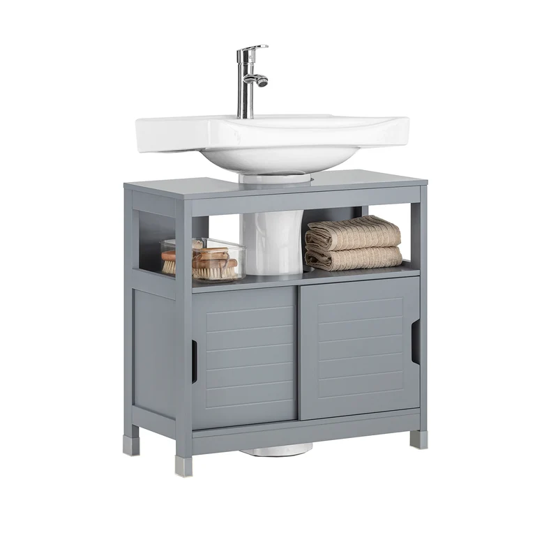 SoBuy FRG128-II-SG Mueble para Debajo del Lavabo 1 Estante y 2 Puertas Correderas
