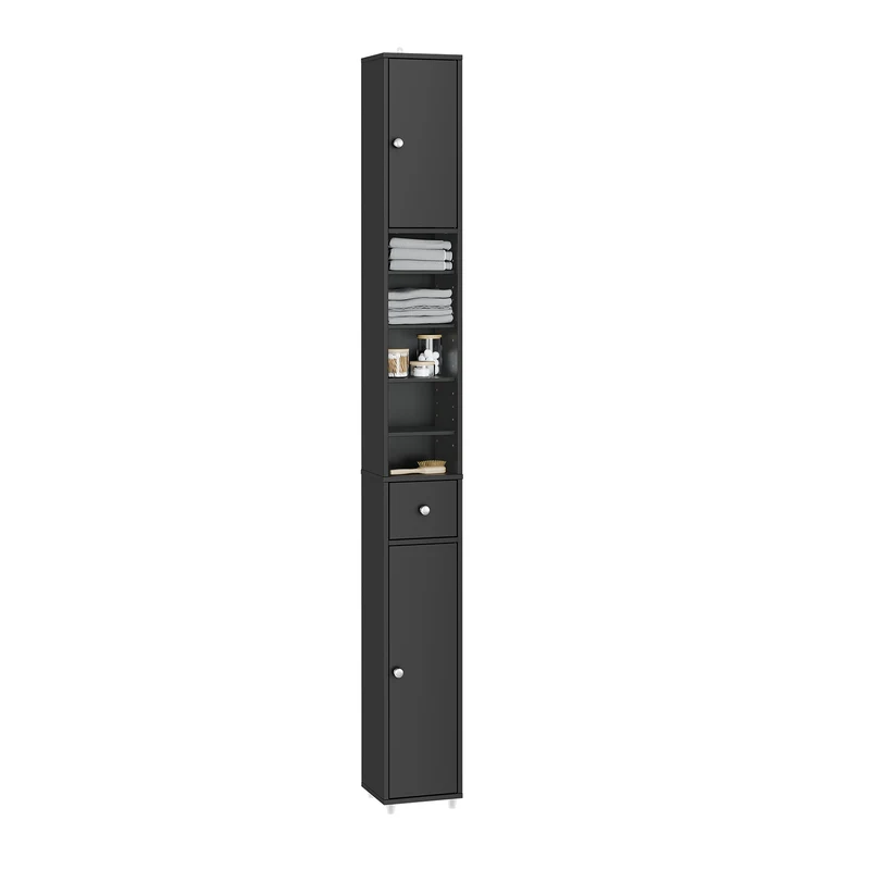 SoBuy BZR34-II-SCH Mueble Columna de Baño con 2 Puertas y 1 cajón Negro