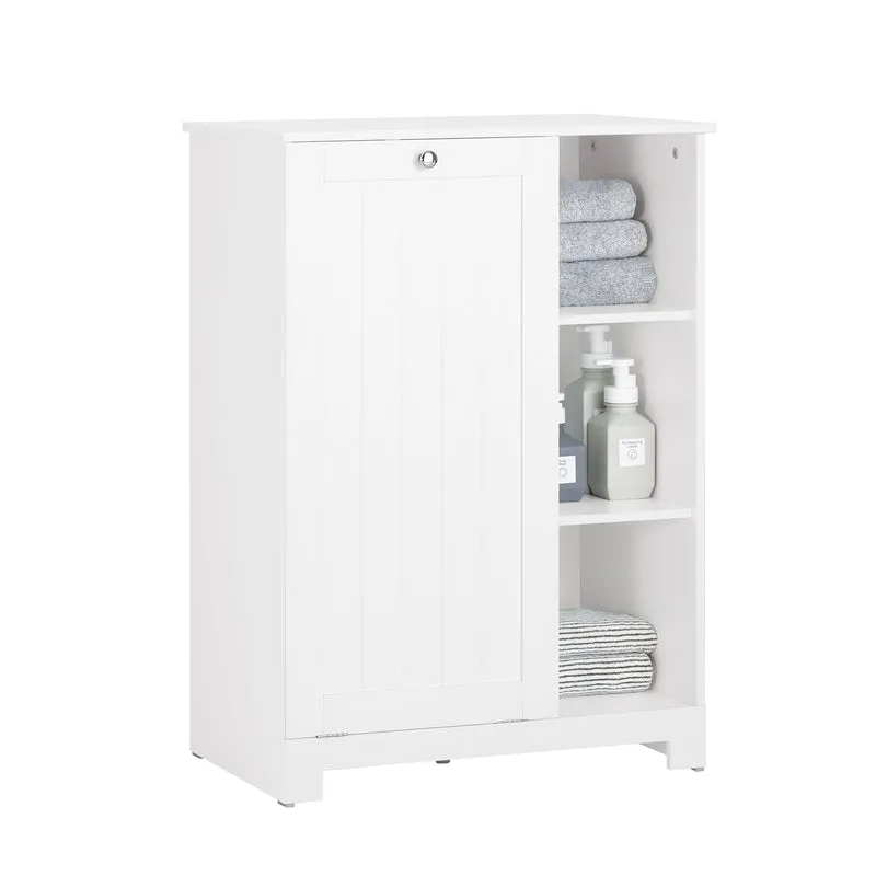SoBuy BZR105-W Armario de Baño con 1 Cesto para Colada y 3 estantes