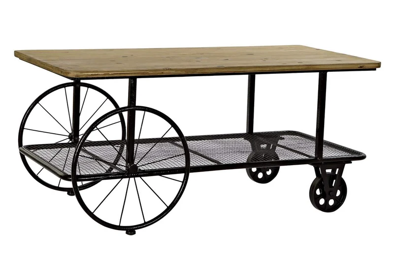 MESA CENTRO METAL ABETO 112X54X52 RUEDAS NEGRO
