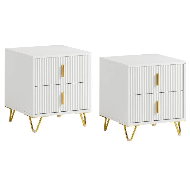 SoBuy FBT115-Wx2 Set de 2 Mesitas de Noche para Dormitorio y Salon Blanca