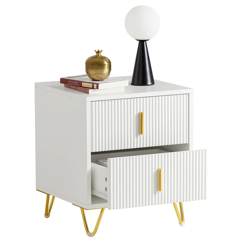 SoBuy FBT115-W Mesita de Noche Mesa Auxiliar con 2 cajones Blanco 40 x 40 x 47 cm