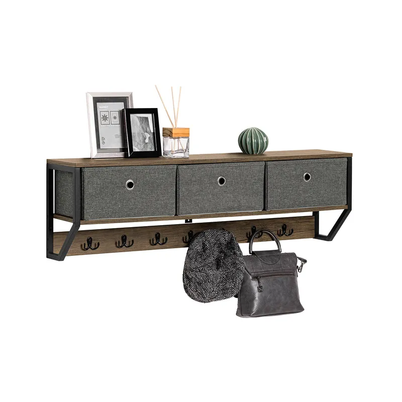 SoBuy FHK26-N Perchero de Pared con 3 Cestas y 7 Ganchos Dobles