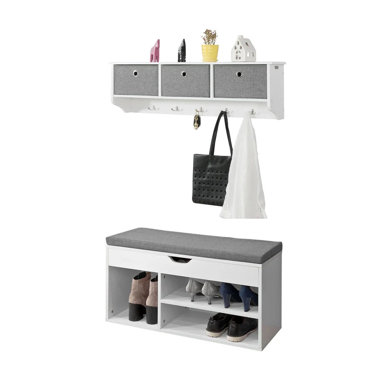 SoBuy FSR45-HG+FRG282-W Mueble recibidor Zapatero con Perchero