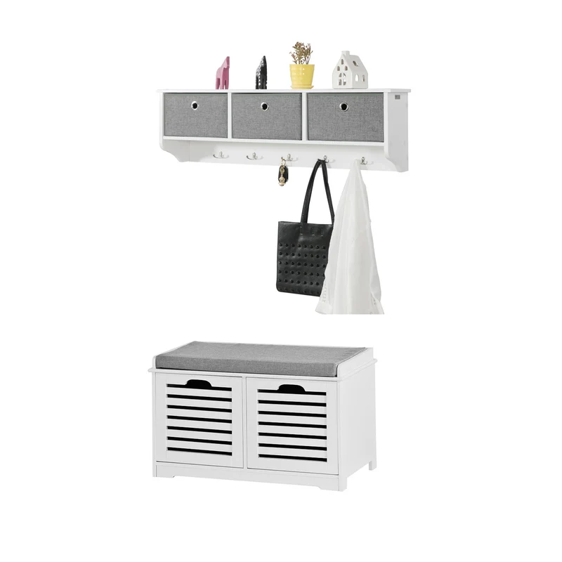 SoBuy FSR23-K-W+FRG282-W Mueble recibidor Zapatero con Perchero Gris+Blanco
