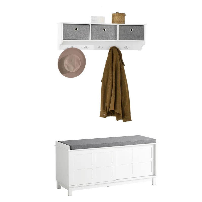 SoBuy FSR86-W+FRG282-W Mueble recibidor Zapatero con Perchero Gris+Blanco