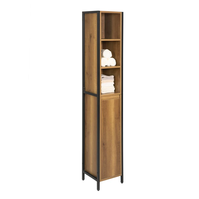 SoBuy BZR62-PF Armario alto de Baño 3 compartimentos abiertos y 1 puerta diseño vintage